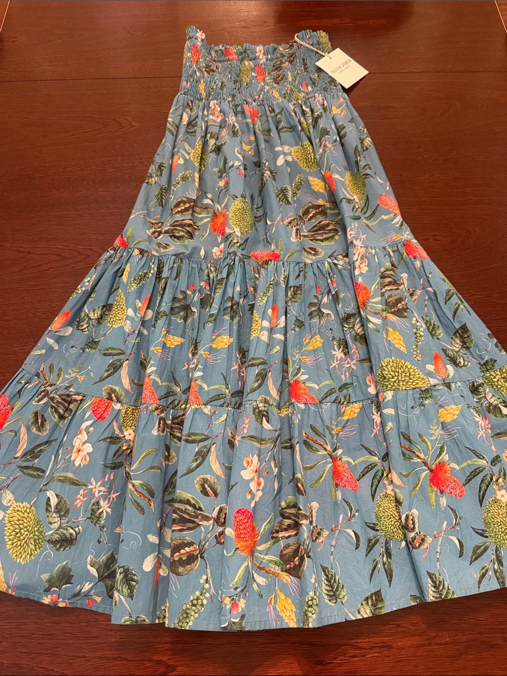 Olivia James Izzy Blue Floral Tiered Maxi Skirt/Dress with Smocked Waist